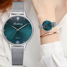 Load image into Gallery viewer, Luxury Women Green Dial Bracelet Quartz Clock Fashion Metal Silver Belt Fashion Creative Dress Watches For Ladies Women Gift